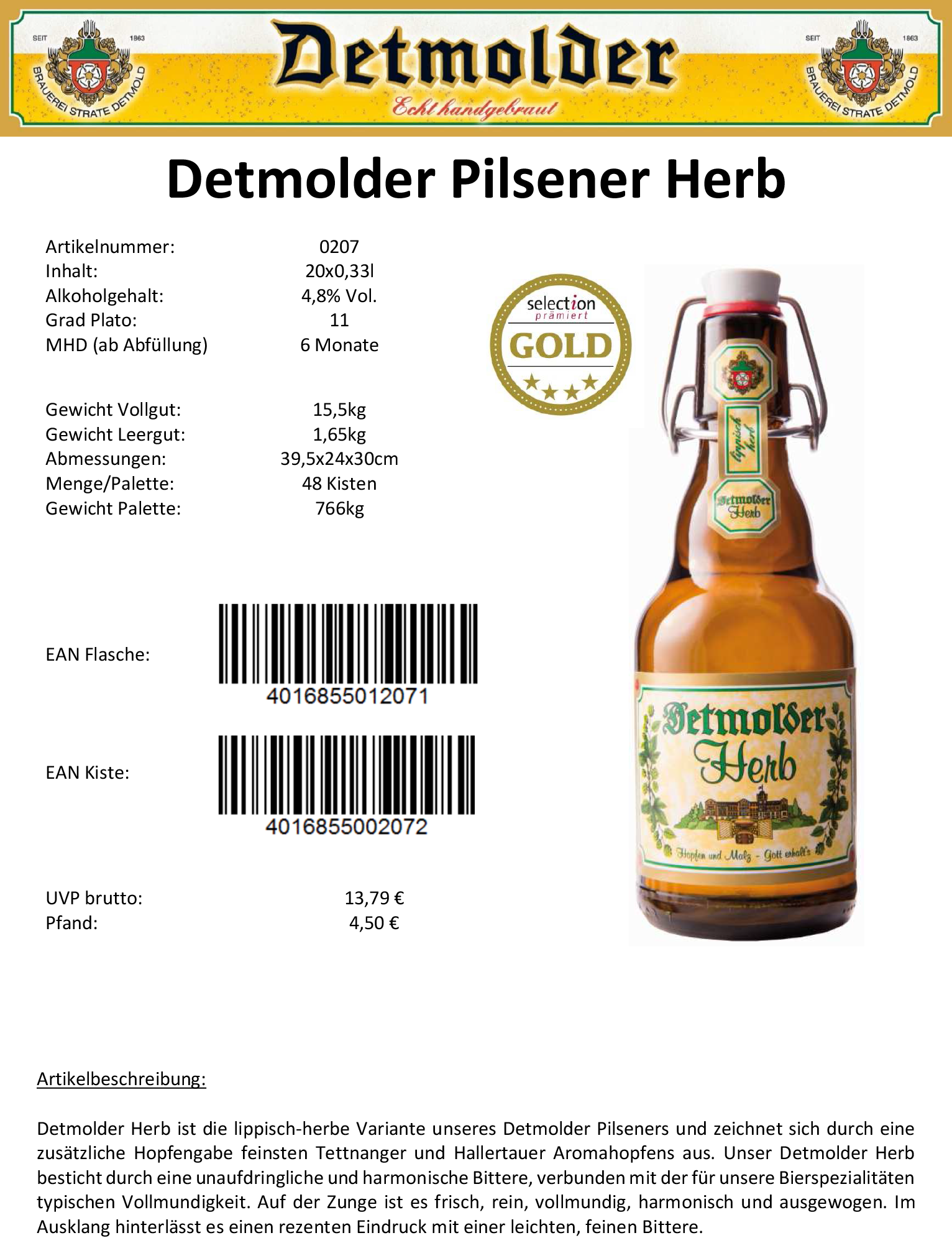 Artikelpass - Detmolder Pilsener Herb main image